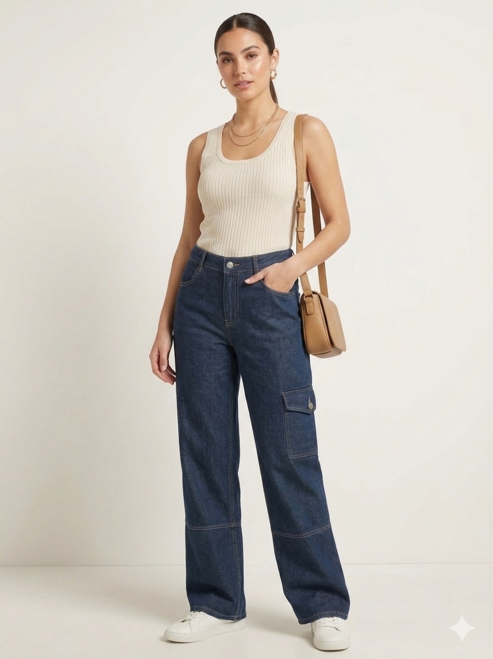 Zara Wide Leg Cargo Jeans Dark Wash Denim Y2K Utility Pocket 90s Inspired Sz 6